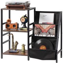 Mophorn - Support pour tourne-disque avec station de charge et ports usb, 3 niveaux, peut contenir 200 albums, support pour tourne-disque avec