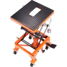 Mophorn Table élévatrice hydraulique pour motos Capacité 200 kg Cric à ciseaux Plateau large Crochets en J 4 roues Support de cric actionné par le