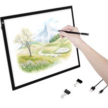 Mophorn Tableau lumineux LED A3, luminosité réglable sur 3 niveaux, alimentation USB pour le traçage, l'esquisse, le dessin, noir