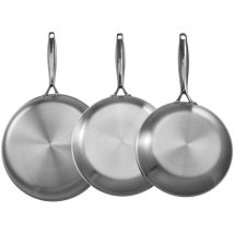 Mophorn Tri-Ply Stainless Steel Frying Pan Set, 3 Sizes (240, 280, 320 mm), Skillet with Heat-Resistant Handle, Versatile Cookware for Oven, Gas,