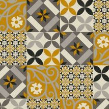 Homemaison - Moroccan Tile Effect Wallpaper as Creation Yellow Black Grey Mosaic Vinyl