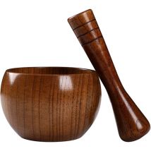 Mortier et pilon en bois d'olivier, ensemble mortier et pilon, mortier et pilon en bois rétro