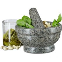 Relaxdays - Mortier et pilon en granit poli pierre naturelle 17 cm diamètre pour épices cuisine, gris