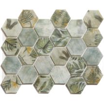 Mosaico in vetro pressato su rete per bagno e cucina 43.5cm x 34.5cm - Botanic Green Graden Matt
