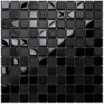 Mosaico in vetro su rete per bagno e cucina 30cm x 30cm - Carbon