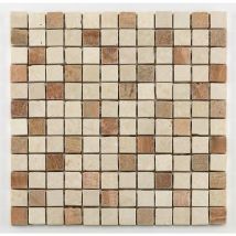 Mosaïque antidérapante pierre naturelle Square - 30.5x30.5x0.7cm - Botticino/brown mix