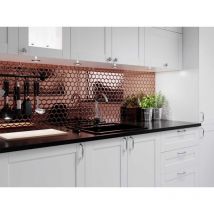 Mosaïque de verre hexagonale sur maille pour salle de bain ou cuisine 25.5 cm x 24.7 cm - Copper exagon