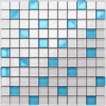Mosaïque de verre sur maille pour salle de bain ou cuisine 30 cm x 30 cm - Blue sparks