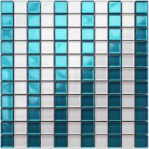 Mosaïque de verre sur maille pour salle de bain ou cuisine 30 cm x 30 cm - Blue stripes