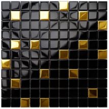 Mosaïque de verre sur maille pour salle de bain ou cuisine 30 cm x 30 cm - Nero gold