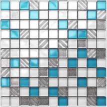 Mosaïque de verre sur maille pour salle de bain ou cuisine 30 cm x 30 cm - Poseidon