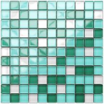 Mosaïque de verre sur maille pour salle de bain ou cuisine 30 x 30 cm - Winter frost