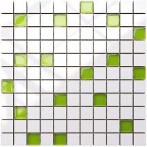 Mosaïque en céramique sur filet pour salle de bain ou cuisine 30cm x 30cm - White-green