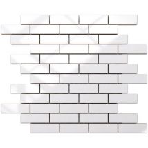 Mosaïque en céramique sur maille pour salle de bain ou cuisine 37.3 cm x 29.8 cm - Irregular white brick