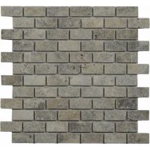 Stone By Stone - Mosaïque Travertin 1er Choix - Silver - 2,3x4,8x1cm - Vieilli - (1 m²)