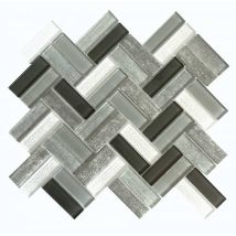 Mosaïque Verre - Mix Gris - 31.5 X 27.5 Cm - Chevrons