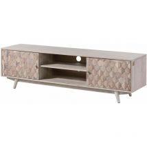 Meuble TV en bois d'acacia laqué blanc MOSAYK 211