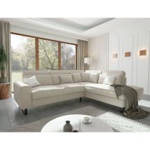 Moss - Ecksofa mit Ottomane und Schwarz Metall Füßen in Beige Cord-Stoff