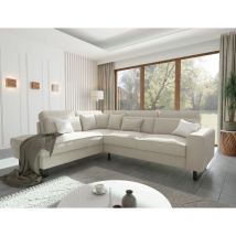 Moss - Ecksofa mit Ottomane und Schwarz Metall Füßen in Beige Cord-Stoff