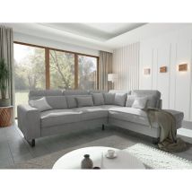 Moss - Ecksofa mit Ottomane und Schwarz Metall Füßen in Hellgrau Cord-Stoff