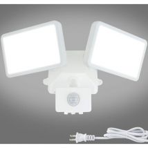 Motion Sensor Outdoor Light, 20W 6000k Plug in Security Lights 2 Adjustable Heads IP65 Waterproof Motion Detected Flood Light for Garage Yard Garden