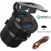 Moto Double Prise usb Chargeur de Voiture Adaptateur de Prise d'alimentation Marine Prise Allume-Cigare étanche 2.1 a Charge Rapide avec voltmètre