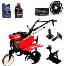 Motobineuse 7CV + Roues métalliques + Buttoir Réglable + Paires D'axes Fixes+ Huiles