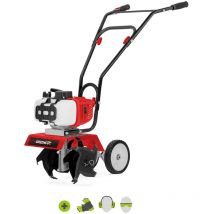 Motobineuse à essence 2 temps 65cc 3,7cv, largeur travail 30cm, profondeur 15cm, surface de travail recommandée 30m2, 4 couteaux - Greencut GTC130X