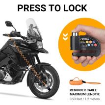 Odipie - Motorcycle Disc Lock Anti-Theft Disc Lock with 110dB Alarm Disc Lock Scooter Bike, 2 Keys/1 L-Key/Spare Batteries/Reminder Cable 7mm