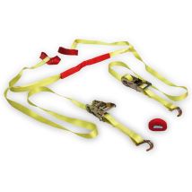 Motorrad Verzurrsystem 2-teilig – 2x Spanngurte mit Ratsche und J-Haken – Max. Zugkraft 1300 kg, 250 kg – LAS
