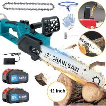 Motoseghe elettriche, senza fili 12 pollici, motore brushless da 650 w, motosega a mano senza fili da 18 v con 2 batterie da 5,5 Ah + caricabatterie,