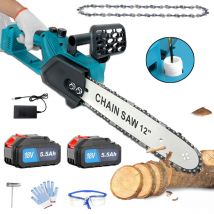 Motoseghe senza fili, motosega brushless da 12' per impieghi gravosi, sega elettrica a una mano, taglialegna, con 2 catene, 2 batterie da 5,5 a +