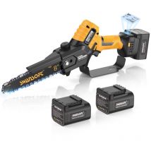 Swansoft - Motosierra de poda a batería de 8' con engrase automático, motosierra eléctrica de poda profesional para huertos y olivares CS-2 Amarillo
