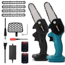 Gisam - Motosierras de batería 21V 2 Batería 4PCS Cadena adicional Registro de jardín portátil - Azul