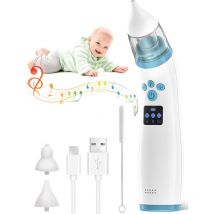 Mouche Bebe Electrique, Mouche Bebe Rechargeable avec 3 niveaux d'aspiration et 2 silicone doux, Aspirateur Nez Bebe avec de la musique pour les