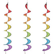 Relaxdays - Moulin à vent en spirale, lot de 3, design arc-en-ciel, décoration de jardin, 137 x 24 cm, à suspendre, coloré