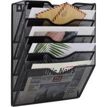 Porte-documents mural à 5 niveaux Organiseur de courrier suspendu Porte-revues mural en métal, noir