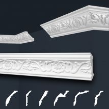 Marbet Design - Moulures de stuc à motifs blancs, eps Styropor ajustement forme, Paquets d'épargne Marbet série b: B-6 / 53x53mm, 2 mètres / 1 bande