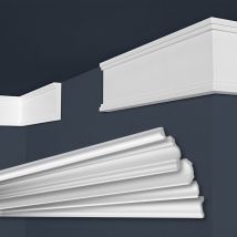 Marbet Design - Moulures en stuc blanc et clair, coffrage xps Styropor, paquets d'épargne Marbet Series-E: E-29 / 20x97mm, 50 Mètres / 25 Bandes