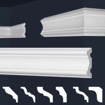 Moulures en stuc blanc et clair, coffrage XPS Styropor, paquets d'épargne Marbet Series-E: E-30 / 20x80mm, 30 Mètres / 15 Bandes