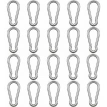 Mousqueton Acier Inoxydable à Ressort M6 (Lot de 20) - 6 cm - Crochet Mousqueton Polyvalent Intérieur/Extérieur pour Porte-Clés, Camping, Pêche et