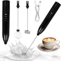 Mousseur à Lait Électrique, Mousseur à Lait avec Dual Fouet Tête, Milk Frother 3 Vitesses Réglables Mousse a Lait USB Rechargeable pour Café, Matcha,