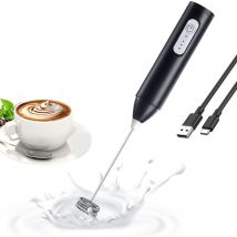 Mousseur à Lait Electrique, Mousseur à Lait Rechargeable, Mélangeur Electrique avec Réglable en 3 Vitesses pour Latte, Cappuccino, Matcha, œuf (Noir)