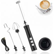 Vuszr - Mousseur à Lait Électrique Tenue à Main,3 en 1 Fouet Rechargeable USB,3 Vitesses Réglable avec 3 Têtes d'agitateur en Acier Inoxydable