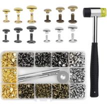 240 ensembles de rivets en cuir 4 couleurs rivets à double capuchon pour cuir 3 tailles avec maillet en caoutchouc ensemble d'outils d'installation 3
