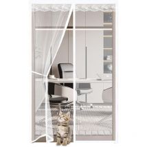 Moustiquaire Porte Fenetre Rideau Moustiquaire en Dentelle Magnétique avec Ruban Adhésif Fermeture Automatique Blanc - 90x200CM