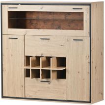 Sideboard, armoire à vin élégante à double porte, étagère en verre et support pour le vin - Rangement parfait dans un sideboard élégant.
