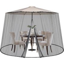 Moustiquaire Réglable pour Parasol de 250-300cm Terrasse, Moustiquaire 2 Portes à Fermeture éclair, Moustiquaire pour Parasol, 2,5 m de Haut, Noir