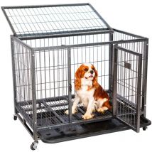 Paitsy - MouvedyL Hundebox für drinnen und draußen, 94x64x76cm, Transportbox, feststellbare Räder, faltbar, 2 Türen, abnehmbares Tablett