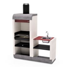 Tuozi - Barbacoa de Obra para Leña y Carbón Modelo sud plus Módulo Soporte Fregadero y Grifo (Blanco, Gris, Rojo - 162 x 60 x 220 cm) ref: 4340/2